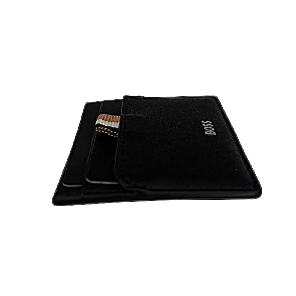 BOSS | Zair Money Clip | Black Leather Wallet | Silver Hardware | NWT